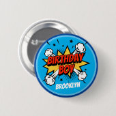 Comic Art Birthday Boy Typografie Button (Vorne & Hinten)