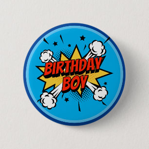 Comic Art Birthday Boy Typografie Button