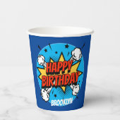 Comic Art Birthday Boy Typografie Pappbecher (Rückseite)