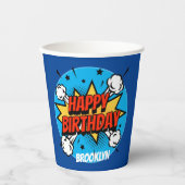 Comic Art Birthday Boy Typografie Pappbecher (Vorderseite)
