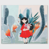Comic Art Girl in Wald Geschenkpapier (Flach)