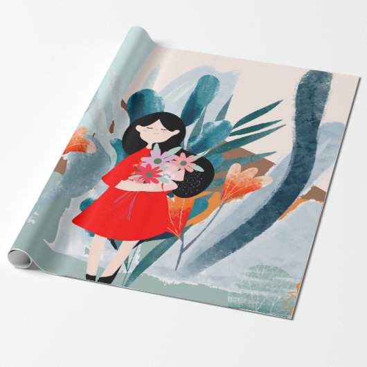 Comic Art Girl in Wald Geschenkpapier (Ungerollt)
