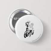 Comic-Art - oben fliegend, Schwarzweiss Button (Vorne & Hinten)