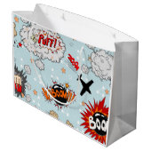 Comic-Art-Superheld-Entwurf Große Geschenktüte (Rückseite Schrägansicht)