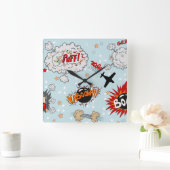 Comic-Art-Superheld-Entwurf Quadratische Wanduhr (Zuhause)