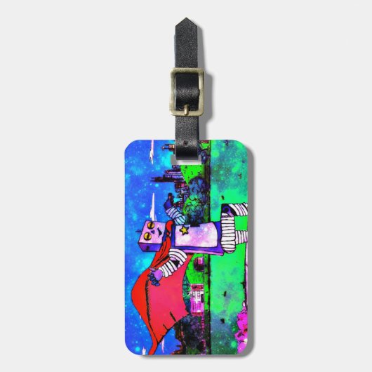 Comic-Artsuperhero-Roboter vom Weltraum! Gepäckanhänger (Vorderseite vertikal)