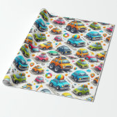 Comic-Autos Bunte Kinder Geschenkverpackungspapier Geschenkpapier (Ungerollt)