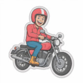 Comic-Biker auf einem Motorrad Aufkleber (Vorderseite)