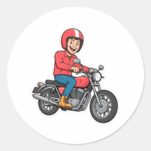 Comic-Biker auf einem Motorrad Runder Aufkleber