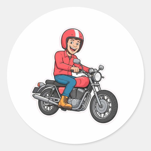 Comic-Biker auf einem Motorrad Runder Aufkleber (Vorderseite)