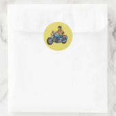 Comic-Biker auf einem Motorrad  Runder Aufkleber (Tasche)