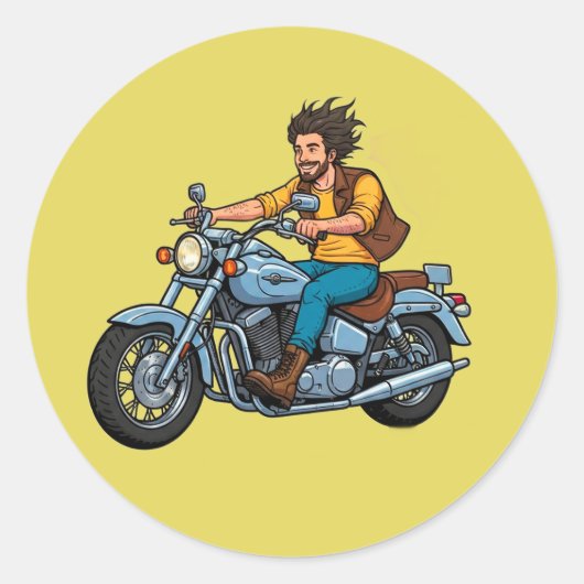 Comic-Biker auf einem Motorrad  Runder Aufkleber (Vorderseite)
