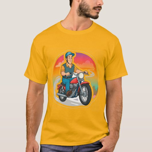 Comic-Biker auf einem Motorrad T-Shirt (Vorderseite)