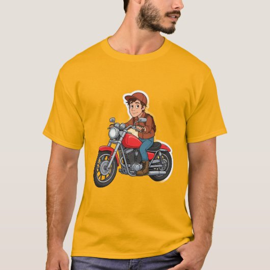Comic-Biker auf einem Motorrad T-Shirt (Vorderseite)