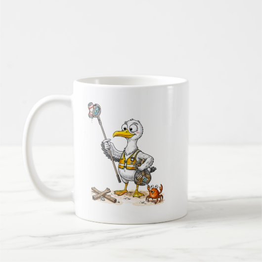 Comic Bird Beach Cleanup Crew Kaffeetasse (Links)