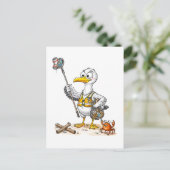 Comic Bird Beach Cleanup Crew Postkarte (Stehend Vorderseite)