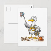 Comic Bird Beach Cleanup Crew Postkarte (Vorne/Hinten)