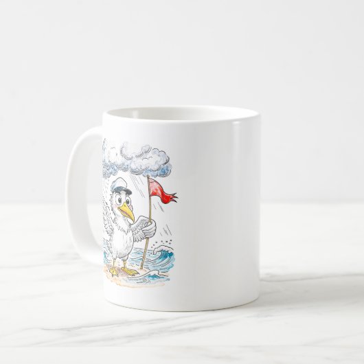 Comic Bird Beach Wind Check Postcard Kaffeetasse (Vorderseite Links)