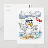 Comic Bird Beach Wind Check Postcard Postkarte (Vorne/Hinten)
