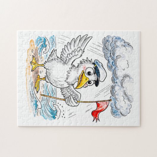Comic Bird Beach Wind Check Postcard Puzzle (Horizontal)