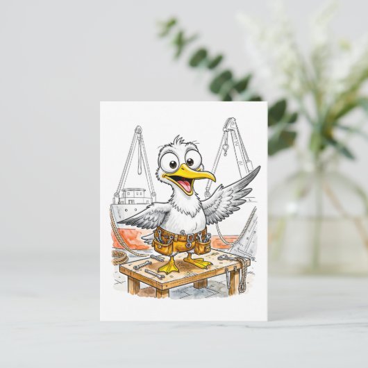 Comic Bird Shipyard Worker Postkarte (Stehend Vorderseite)