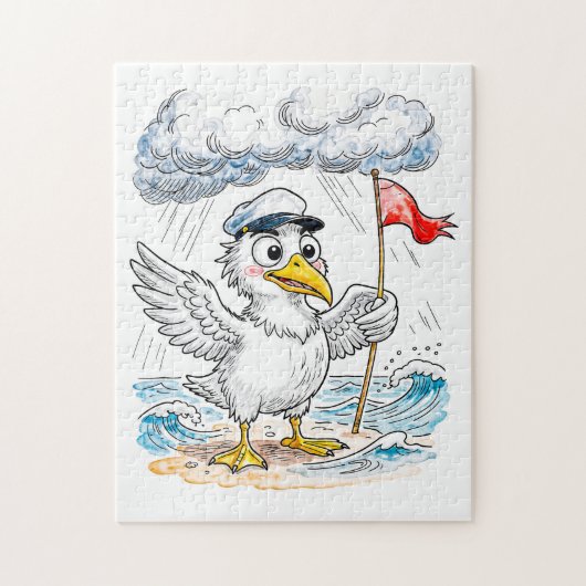 Comic Bird Strand Wind Check Postkarte Puzzle (Vertikal)