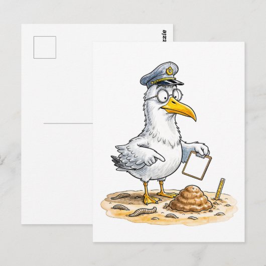 Comic Bird Worm Inspector Postkarte (Vorne/Hinten)