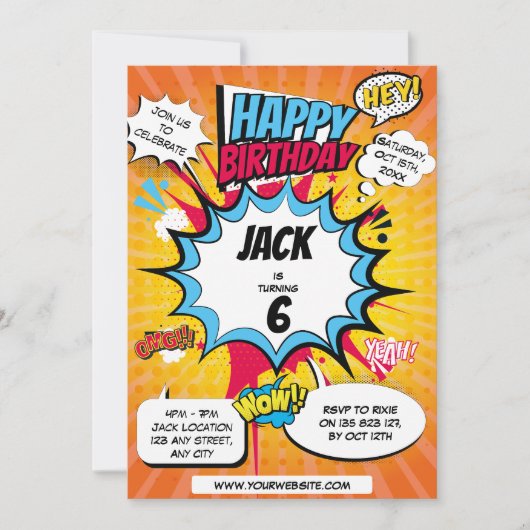 Comic Birthday Einladung (Vorderseite)