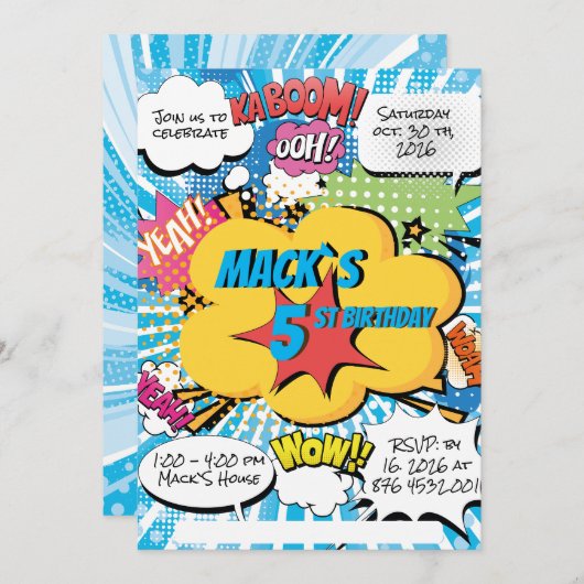 Comic Birthday Einladung (Vorne/Hinten)