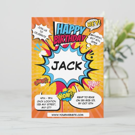 Comic Birthday Einladung (Stehend Vorderseite)