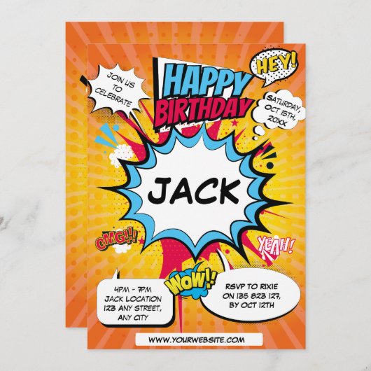 Comic Birthday Einladung (Vorne/Hinten)