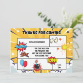 Comic Birthday Party Danke Karte (Stehend Vorderseite)