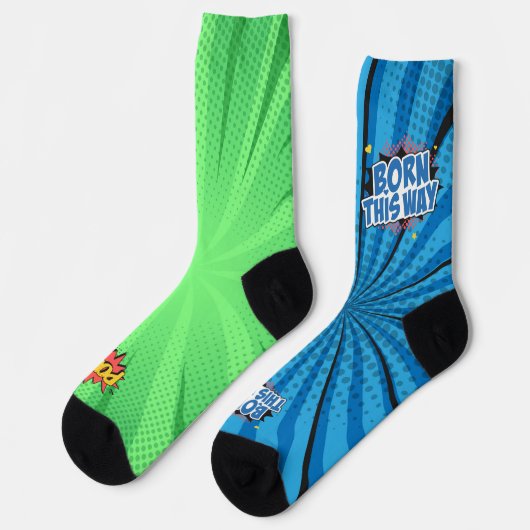 Comic Blue BTW Green POW Socken (Linkes Detail)