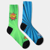 Comic Blue BTW Green POW Socken (Rechts)