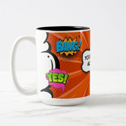 Comic Book Art Pop Benutzerdefinierter Text hinzuf Zweifarbige Tasse (Links)