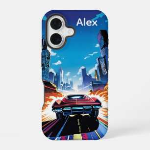 Comic-Book-Auto fährt schnell Personalisiert iPhone 16 Hülle