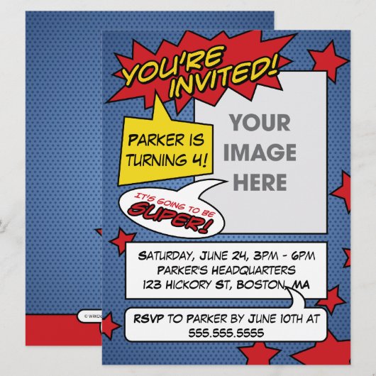 Comic Book Birthday Einladung (Vorne/Hinten)