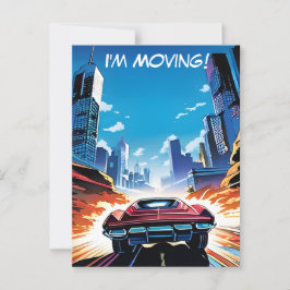 Comic Book Car schnell neue Adresse Postkarte