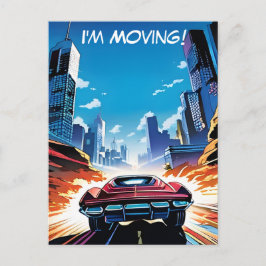 Comic Book Car schnell neue Adresse Postkarte