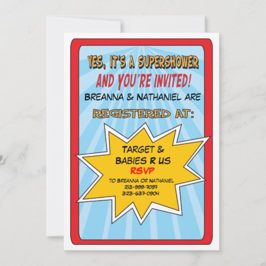 Comic Book Couples Kinderdusche Einladungen (Rückseite)