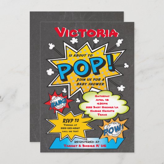 Comic Book Couples Kinderdusche Einladungen (Vorne/Hinten)