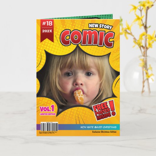 Comic Book Cover Foto Weihnachten Karte (Gelbe Blume)