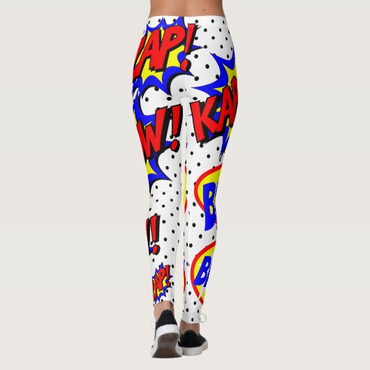 Comic Book Custom Speech Bubbles Color Bolt White Leggings (Rückseite)