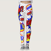 Comic Book Custom Speech Bubbles Color Bolt White Leggings (Vorderseite)