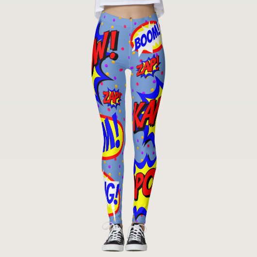 Comic Book Custom Speech Bubbles farbige Punkte Leggings (Vorderseite)