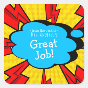 Comic Book Encourement Sticker Lehrer Name