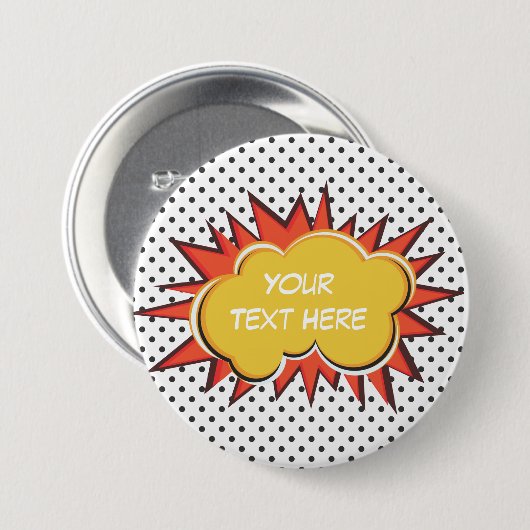 Comic Book Explosion Custom Text Bubble Button (Vorne & Hinten)