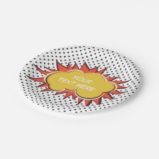 Comic Book Explosion Custom Text Bubble Pappteller (Schrägansicht)