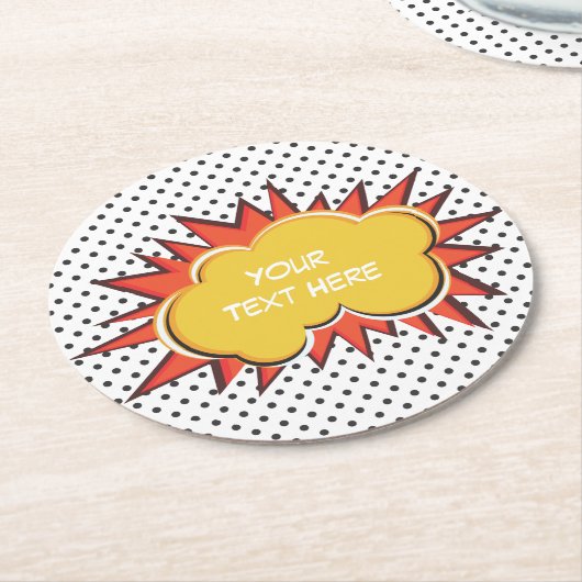 Comic Book Explosion Custom Text Bubble Runder Pappuntersetzer (Angewinkelt)