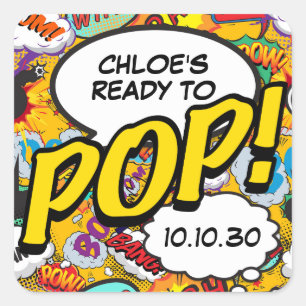 Comic-Book Fertig zum POP Baby-Shower Sprinkle-Spa Quadratischer Aufkleber
